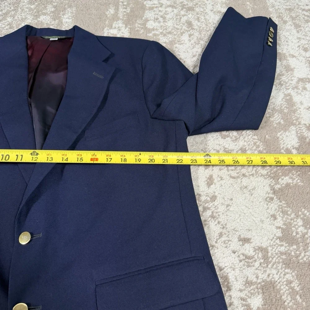 Vintage LL Bean Blazer Mens 44R Navy Blue Gold Button Sport Coat Polyester USA